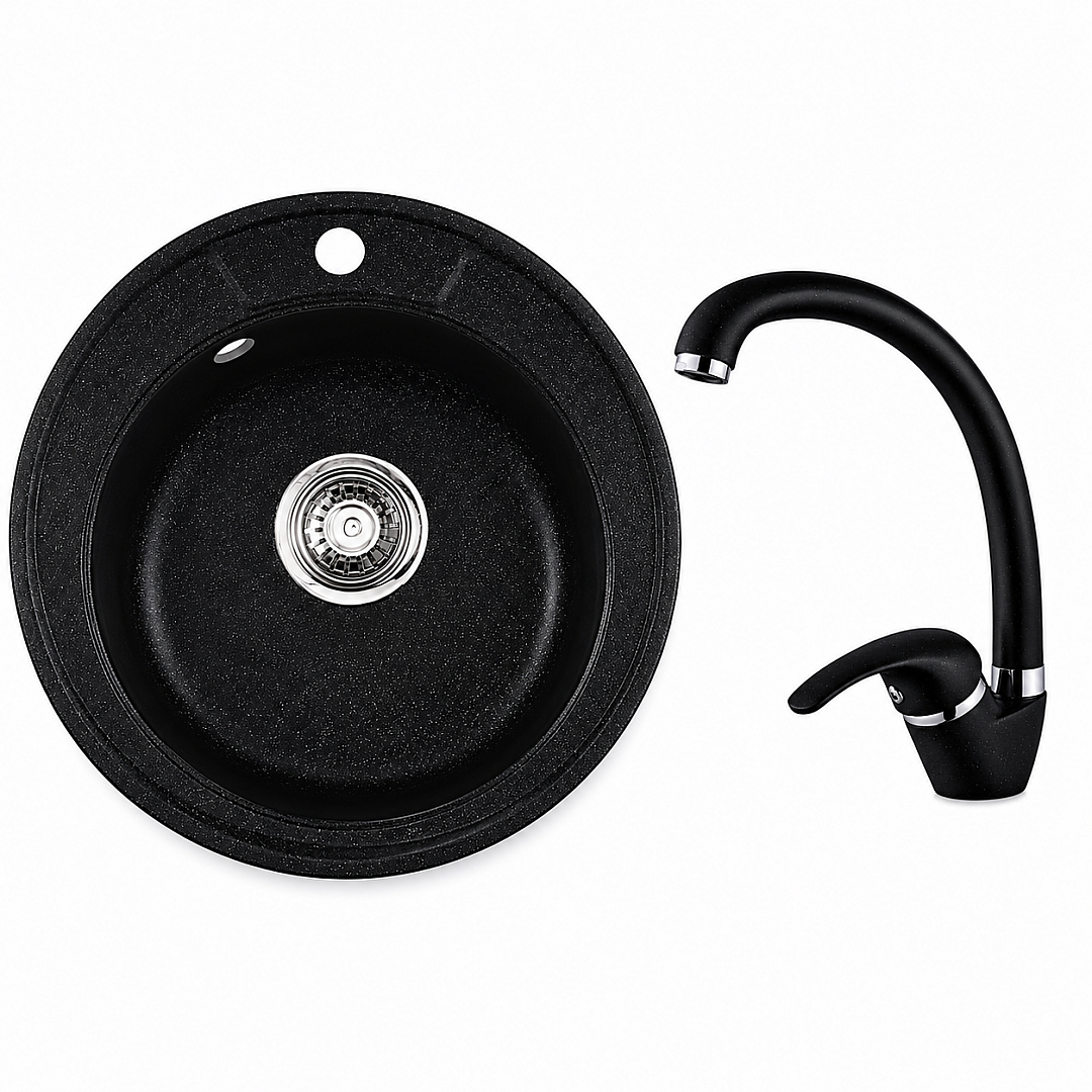 Sink and mixer set 8301 BLACK + 237012 BLACK – Inter Ceramic 11.12.77.0109